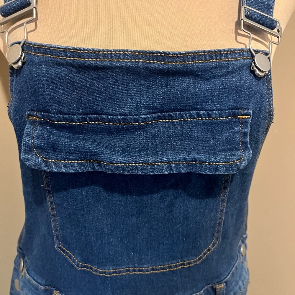 Distressed Denim Overall Mini Dress, 1X - Picture 5 of 14